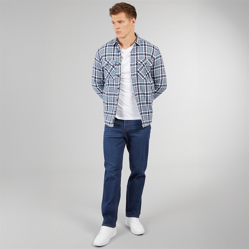 Tokyo Laundry Mens Sawatch Sherpa Lined Long Sleeve Shirt Blue/Navy Check