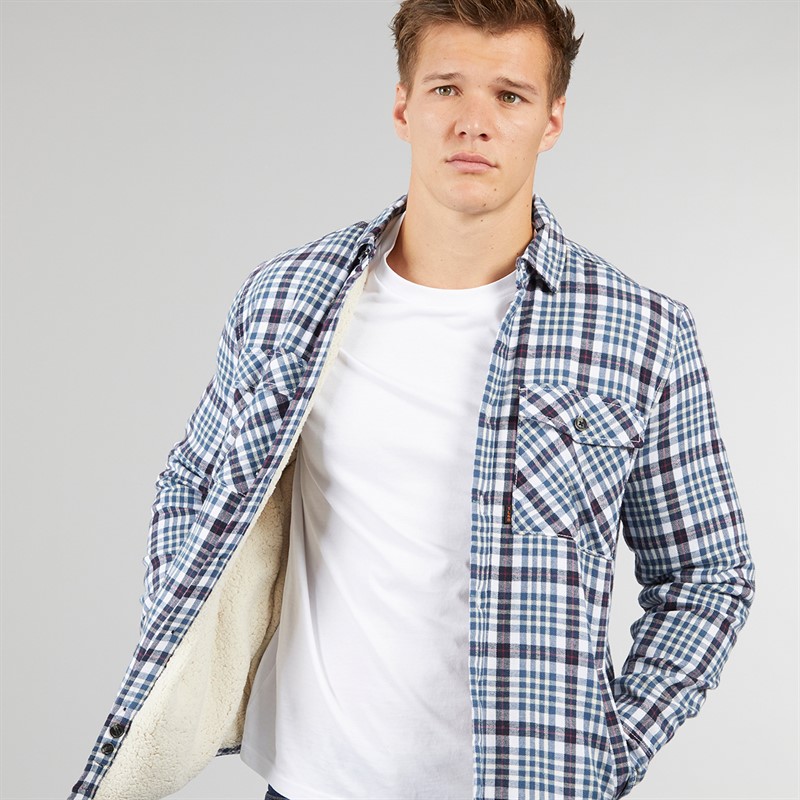 Tokyo Laundry Mens Sawatch Sherpa Lined Long Sleeve Shirt Blue/Navy Check