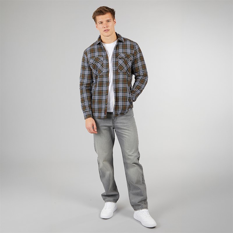 Tokyo Laundry Mens Sawatch Sherpa Lined Long Sleeve Shirt Navy/Khaki Check