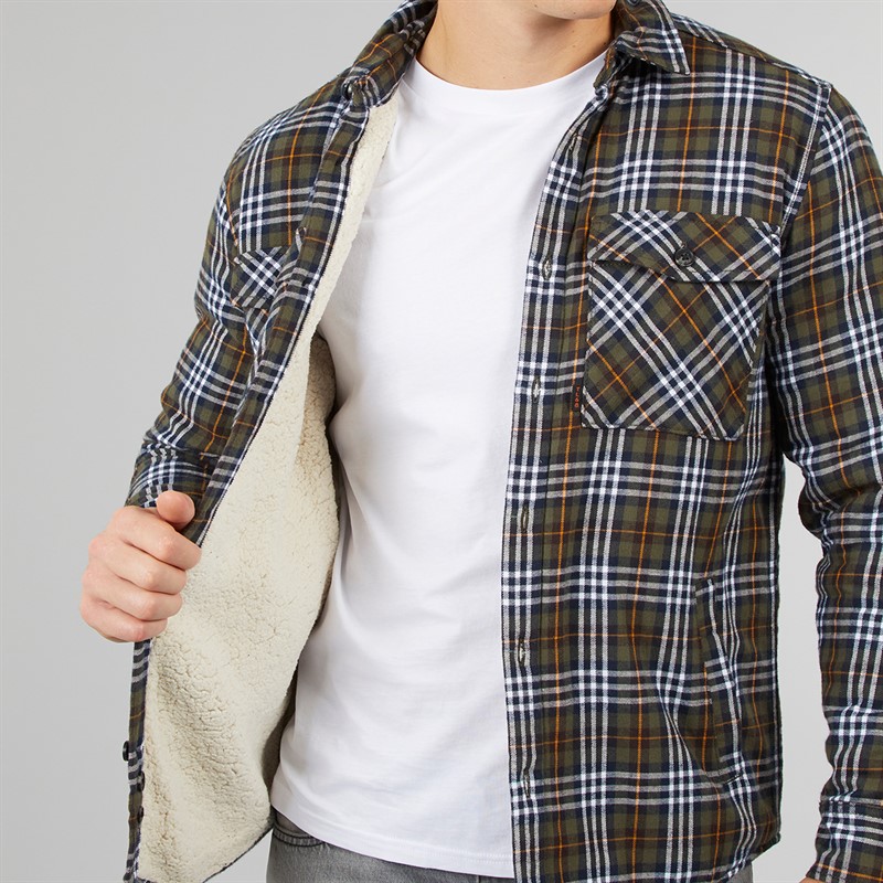 Tokyo Laundry Mens Sawatch Sherpa Lined Long Sleeve Shirt Navy/Khaki Check