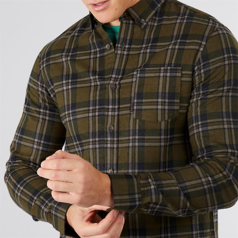 Tokyo Laundry Mens Barklem Long Sleeve Shirt Dark Olive