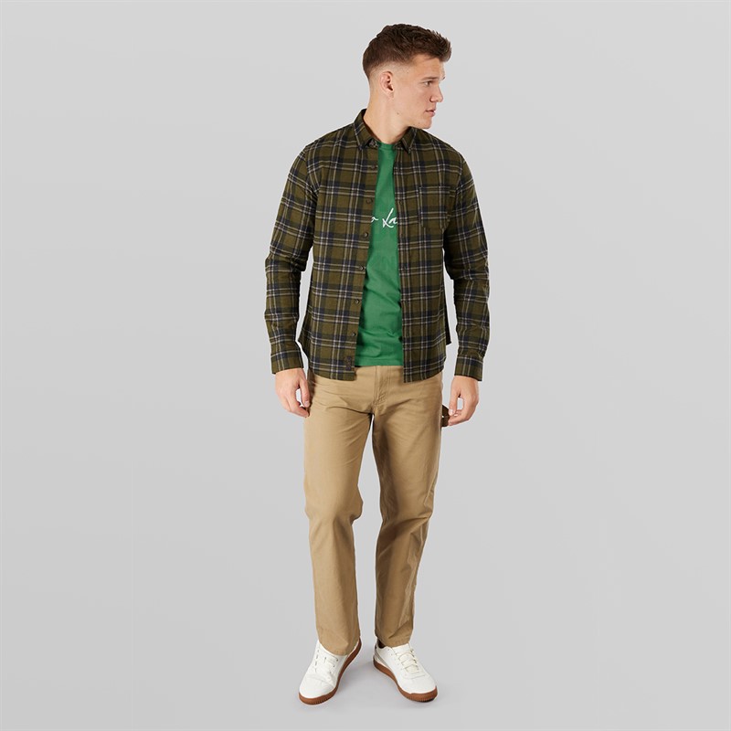 Tokyo Laundry Mens Barklem Long Sleeve Shirt Dark Olive