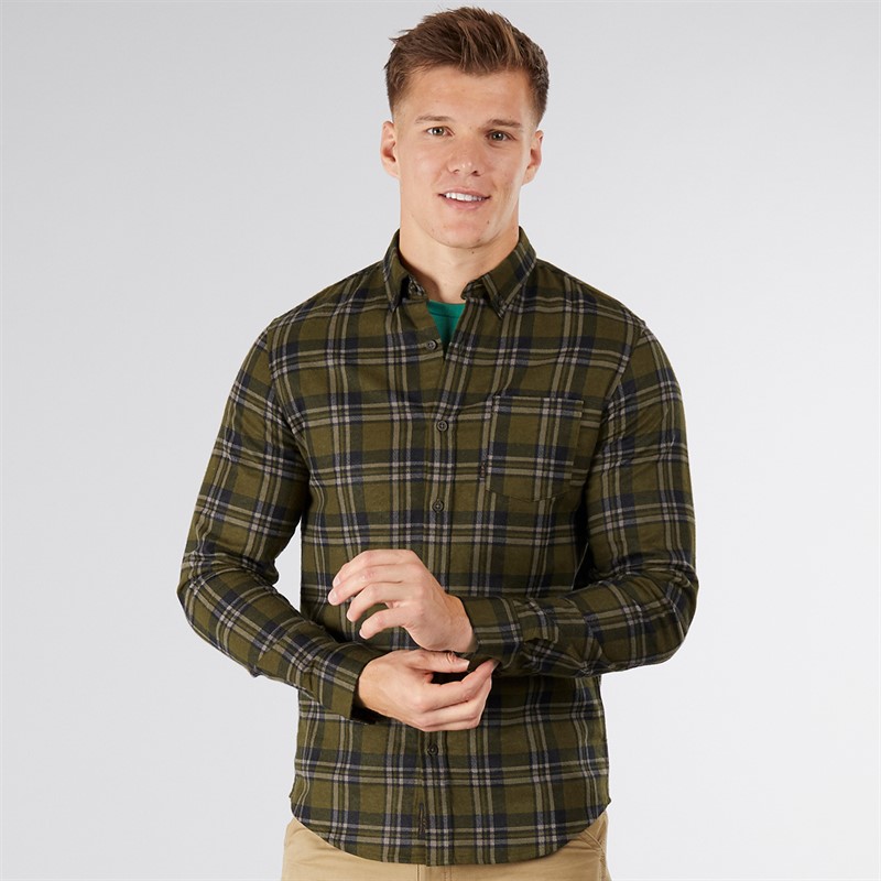 Tokyo Laundry Mens Barklem Long Sleeve Shirt Dark Olive