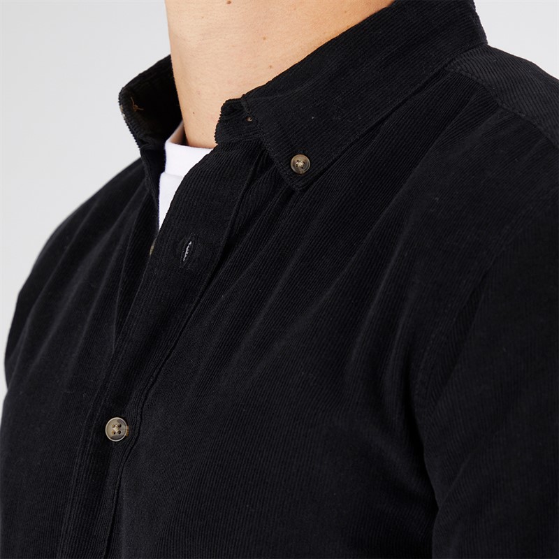 Tokyo Laundry Mens Salton Corduroy Long Sleeve Shirt Black