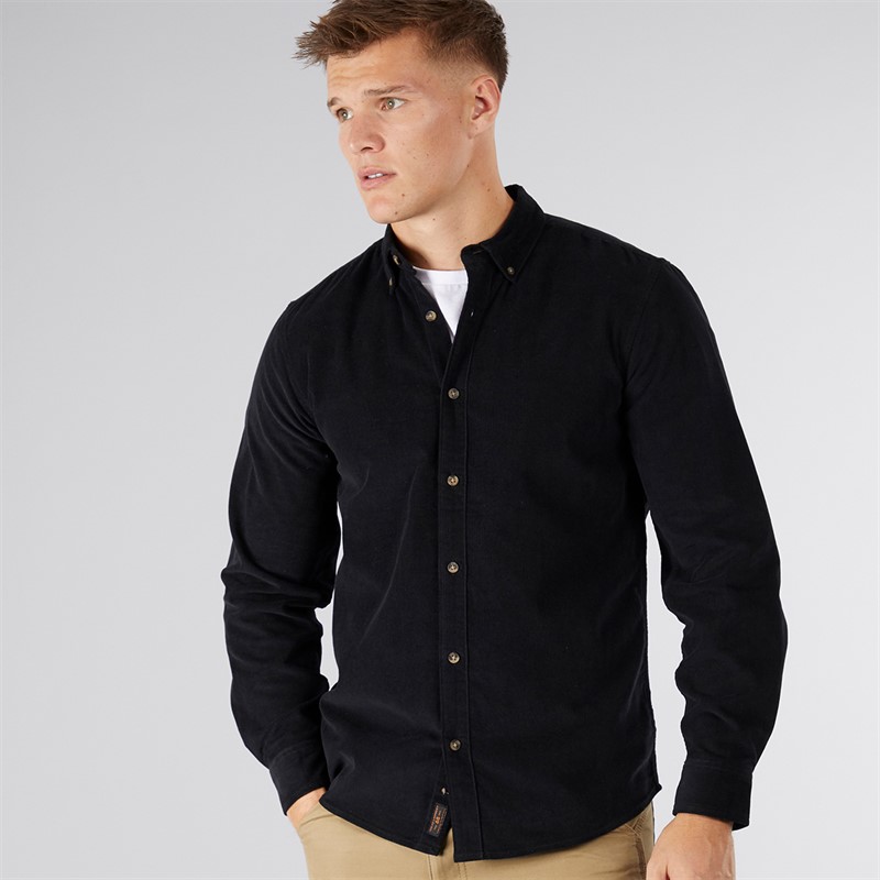 Tokyo Laundry Mens Salton Corduroy Long Sleeve Shirt Black