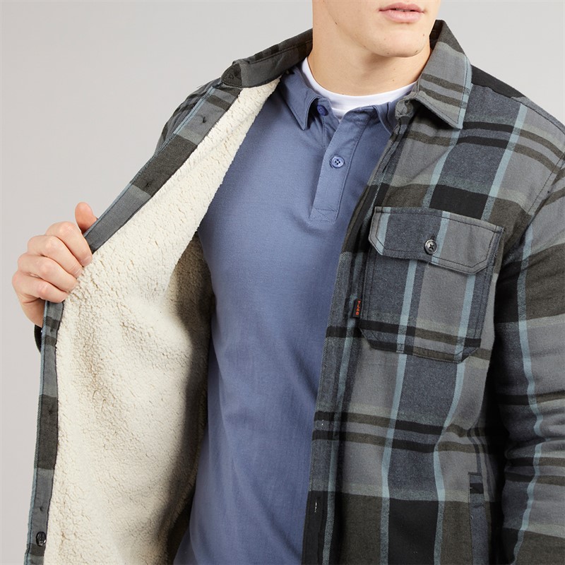 Tokyo Laundry Mens Ulriken Sherpa Lined Long Sleeve Shirt Black