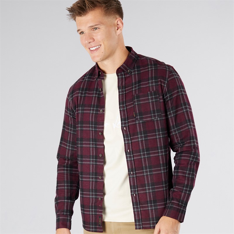 Tokyo Laundry Mens Barklem Long Sleeve Shirt Burgundy