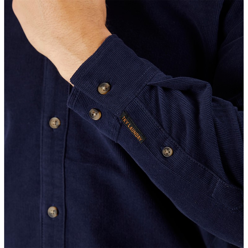 Tokyo Laundry Mens Salton Corduroy Long Sleeve Shirt Navy