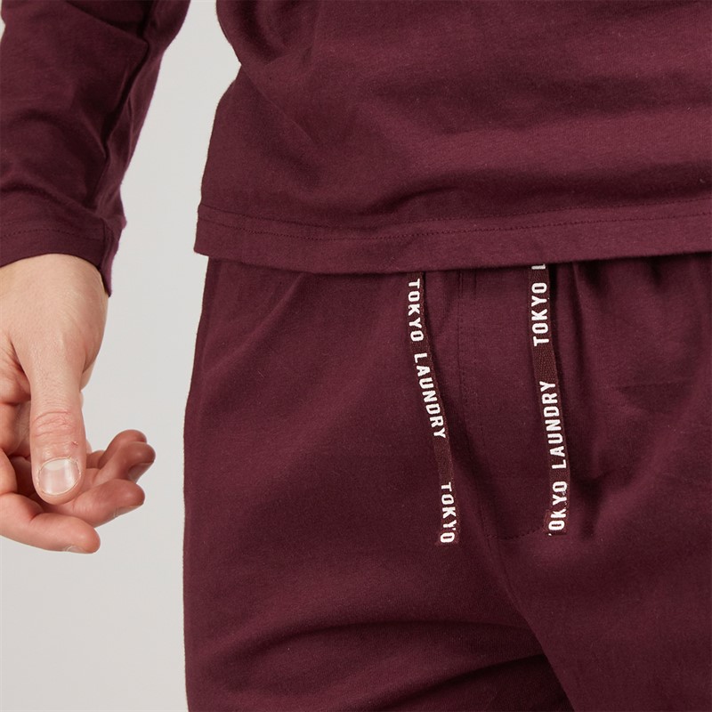Tokyo Laundry Mens Olmste Loungewear Set Burgundy