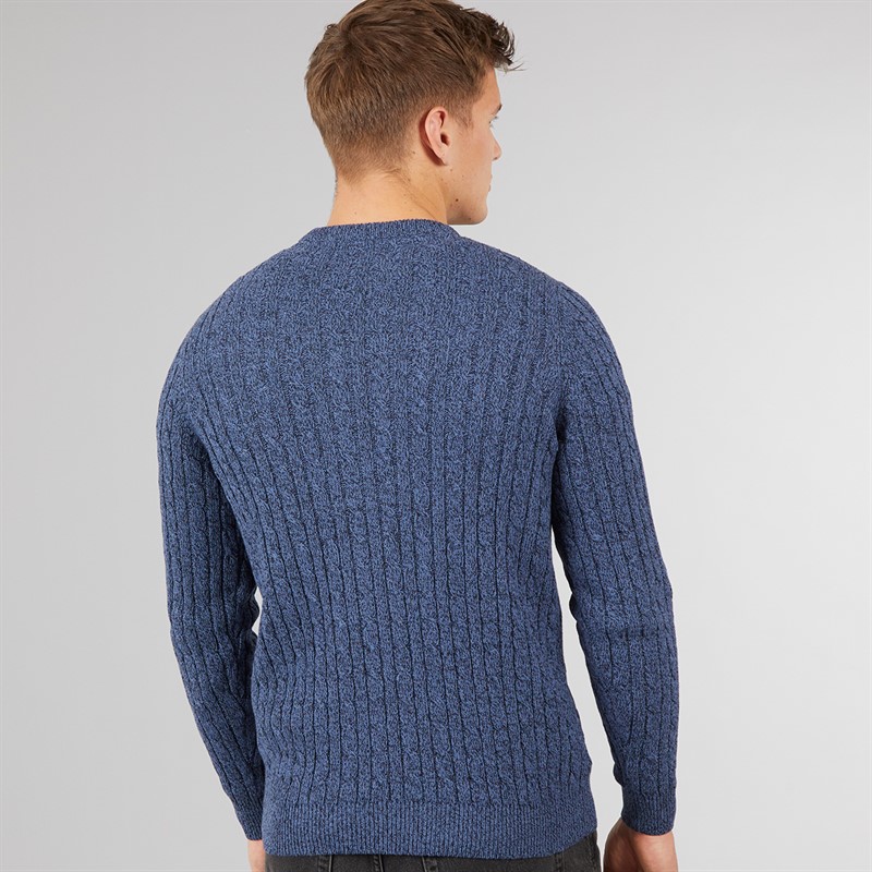Tokyo Laundry Mens Alonso Crew Neck Cable Knit Jumper Denim Blue