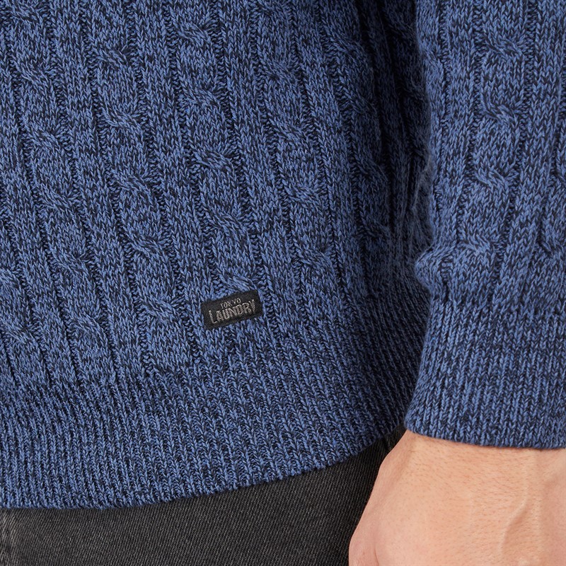 Tokyo Laundry Mens Alonso Crew Neck Cable Knit Jumper Denim Blue