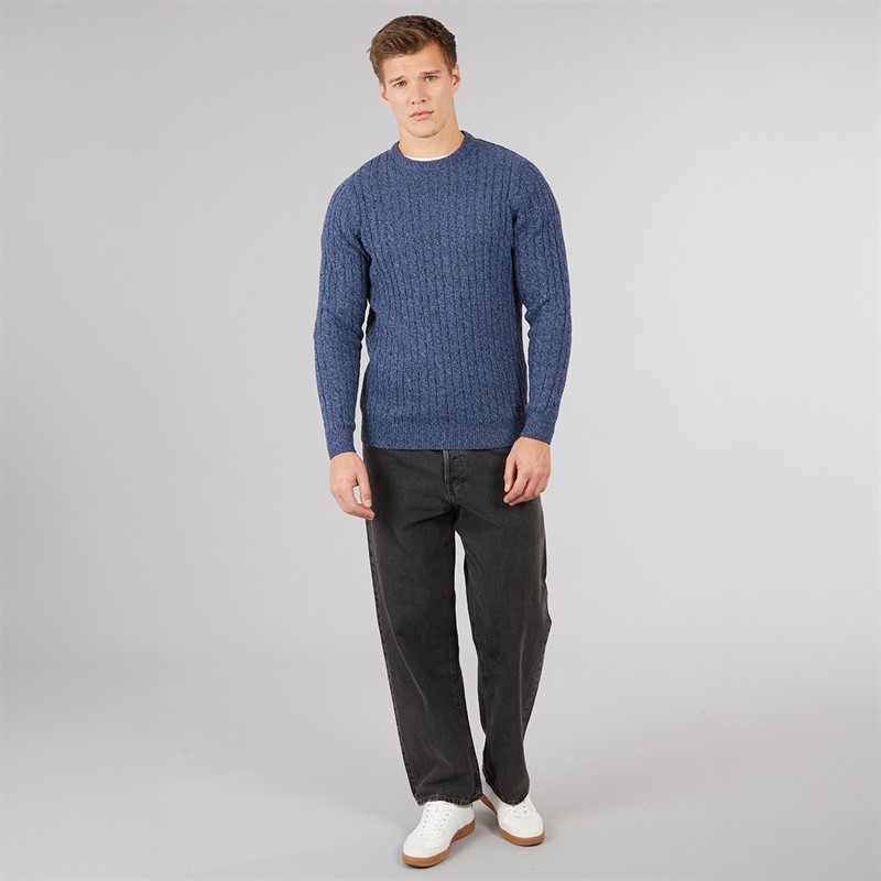 Tokyo Laundry Mens Alonso Crew Neck Cable Knit Jumper Denim Blue