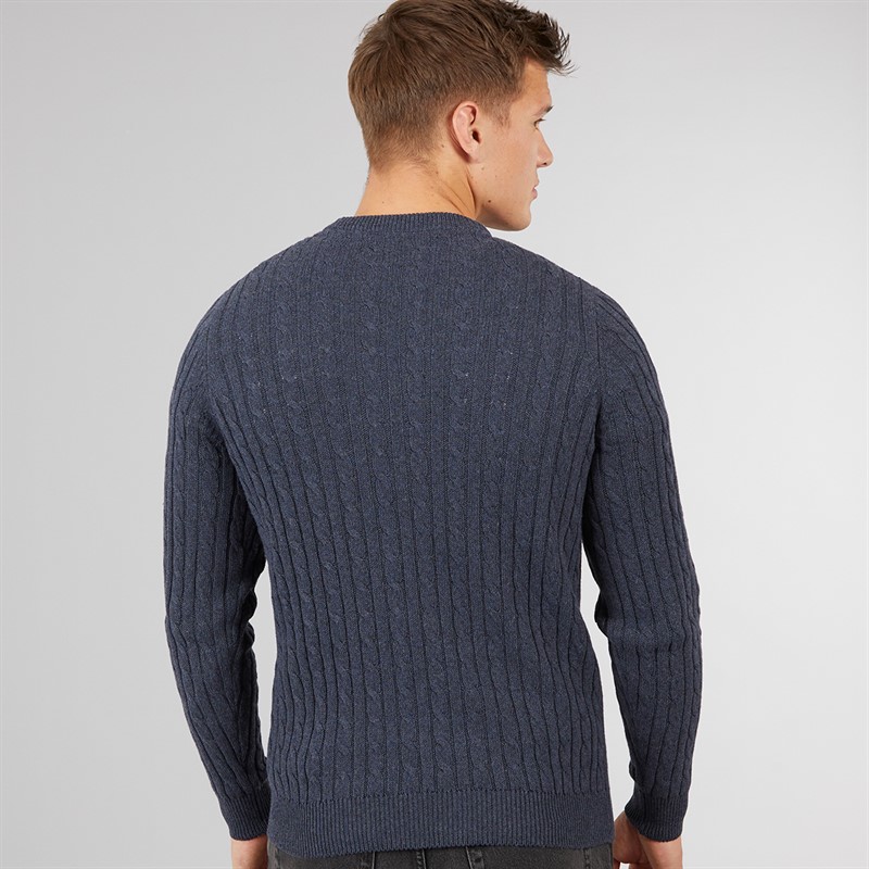 Tokyo Laundry Mens Alonso Crew Neck Cable Knit Jumper Navy