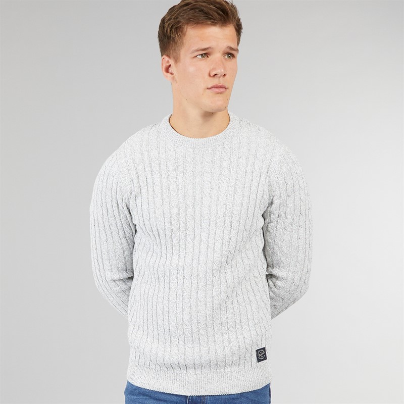 Tokyo Laundry Mens Alonso Crew Neck Cable Knit Jumper Ecru