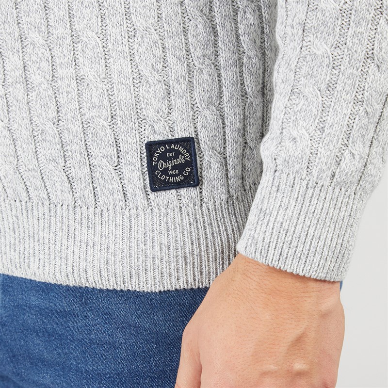 Tokyo Laundry Mens Alonso Crew Neck Cable Knit Jumper Ecru