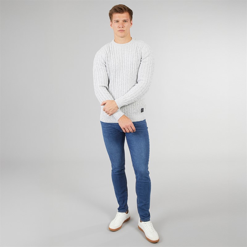 Tokyo Laundry Mens Alonso Crew Neck Cable Knit Jumper Ecru