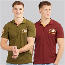 Tokyo Laundry Mens Sporty Two Pack Short Sleeve Polo Shirts Burgundy/Olive