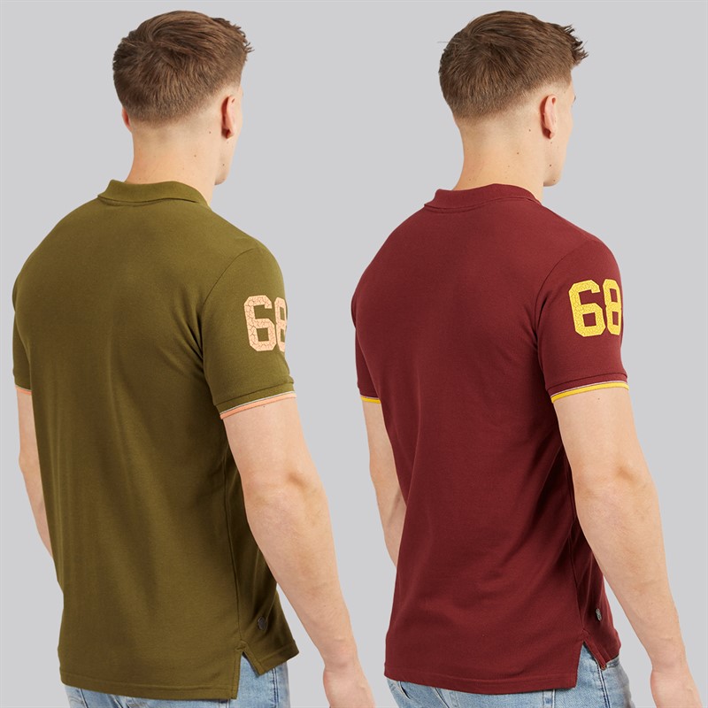 Tokyo Laundry Mens Sporty Two Pack Short Sleeve Polo Shirts Burgundy/Olive