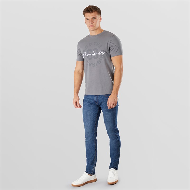 Tokyo Laundry Mens Doug Slim Fit Jeans Mid Blue Stonewash