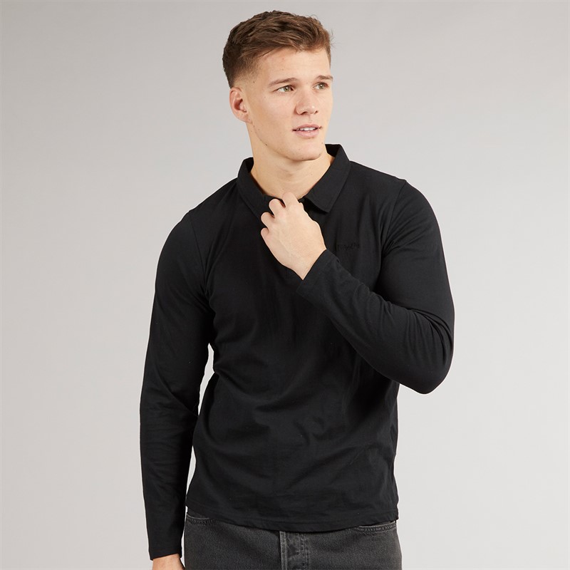 Tokyo Laundry Mens Landers Long Sleeve Polo Shirt Black