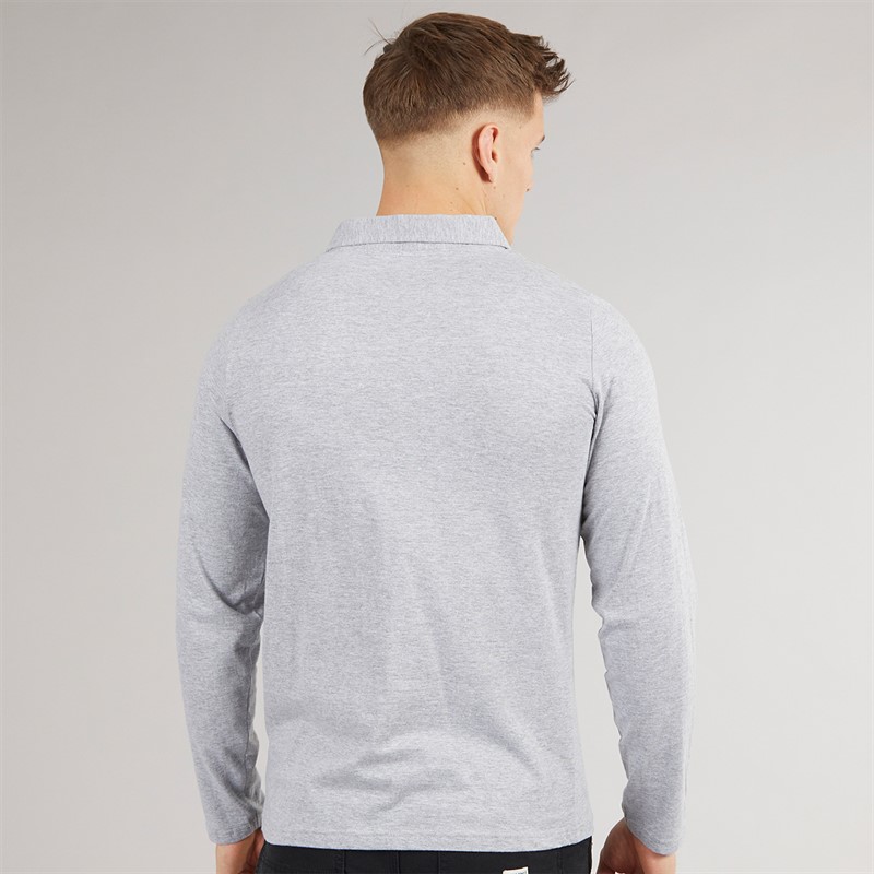 Tokyo Laundry Mens Landers Long Sleeve Polo Shirt Light Grey Marl