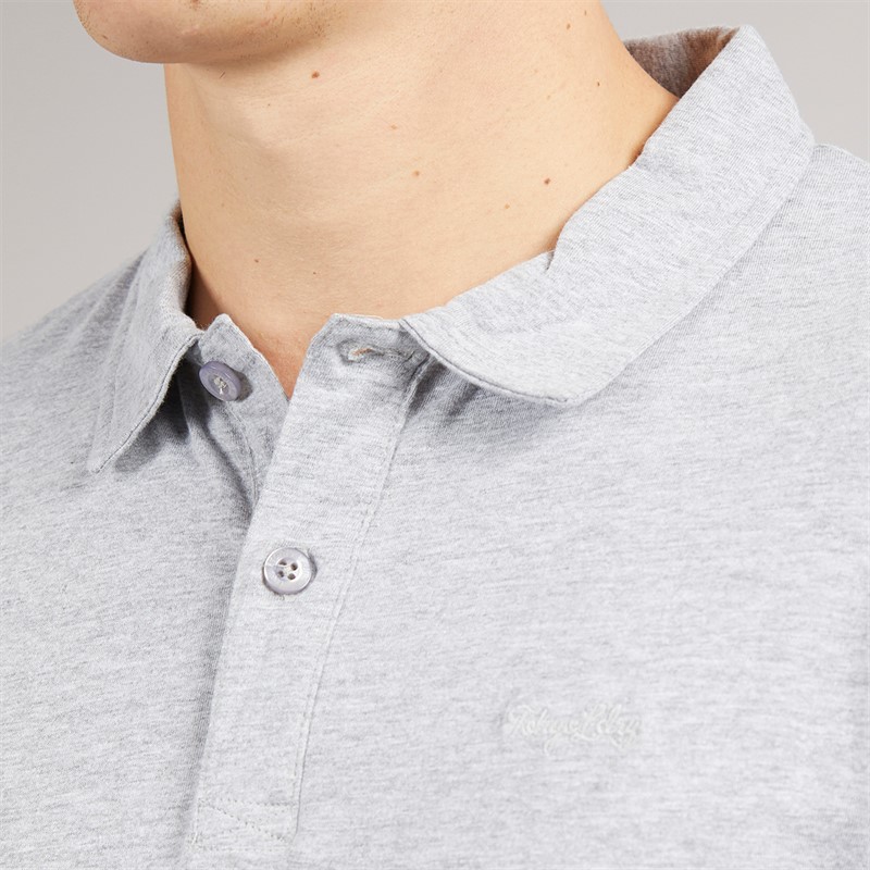 Tokyo Laundry Mens Landers Long Sleeve Polo Shirt Light Grey Marl