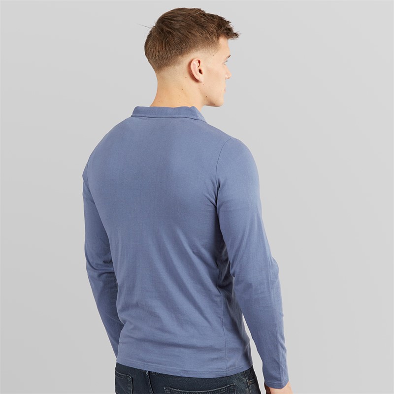 Tokyo Laundry Mens Landers Long Sleeve Polo Shirt Blue