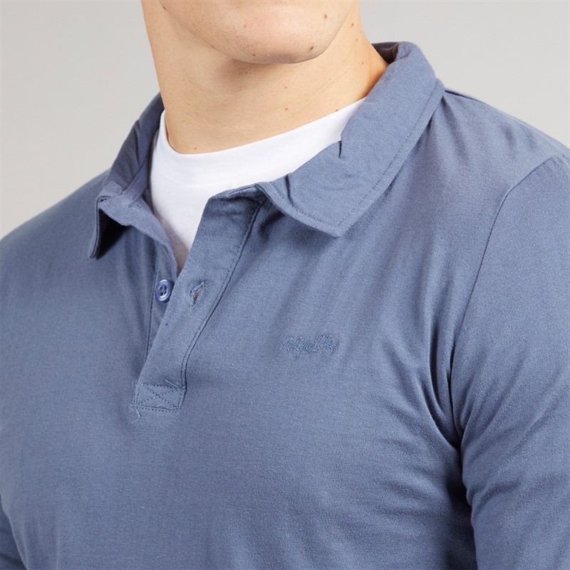 Tokyo Laundry Mens Landers Long Sleeve Polo Shirt Blue