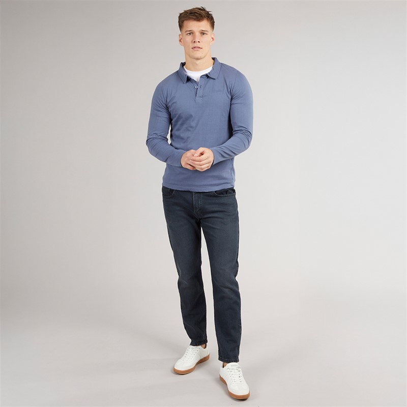 Tokyo Laundry Mens Landers Long Sleeve Polo Shirt Blue