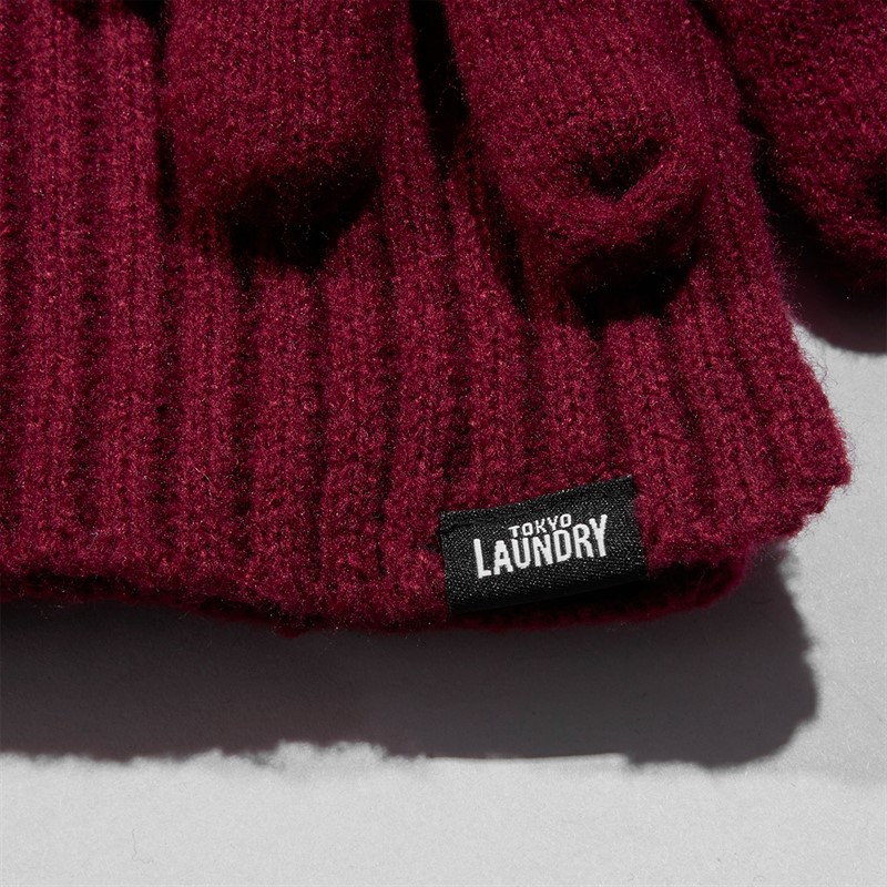 Tokyo Laundry Mens Worwick Knitted Hat Scarf And Gloves Set Burgundy