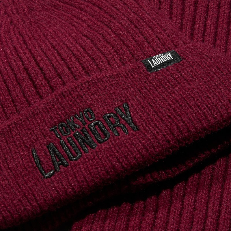 Tokyo Laundry Mens Worwick Knitted Hat Scarf And Gloves Set Burgundy