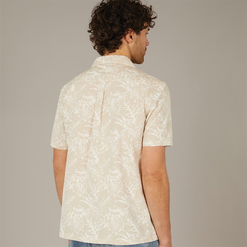 Tokyo Laundry Mens Paraiso AOP Short Sleeve Shirt Stone