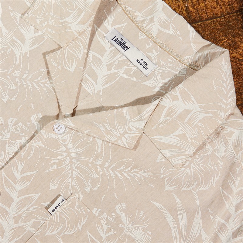 Tokyo Laundry Mens Paraiso AOP Short Sleeve Shirt Stone