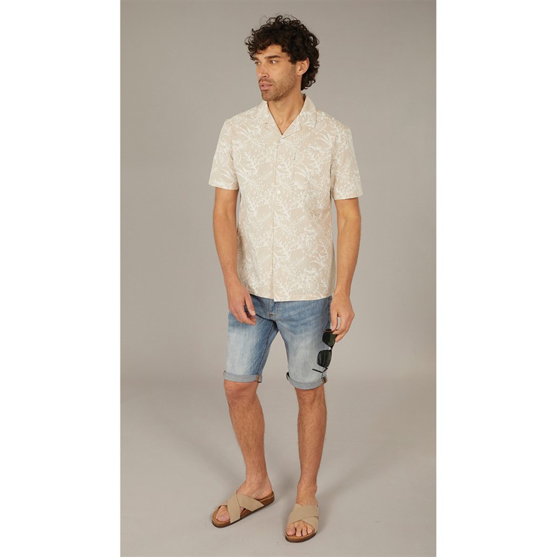 Tokyo Laundry Mens Paraiso AOP Short Sleeve Shirt Stone