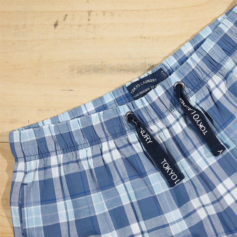 Tokyo Laundry Mens Makin Woven Checked Lounge Shorts Blue