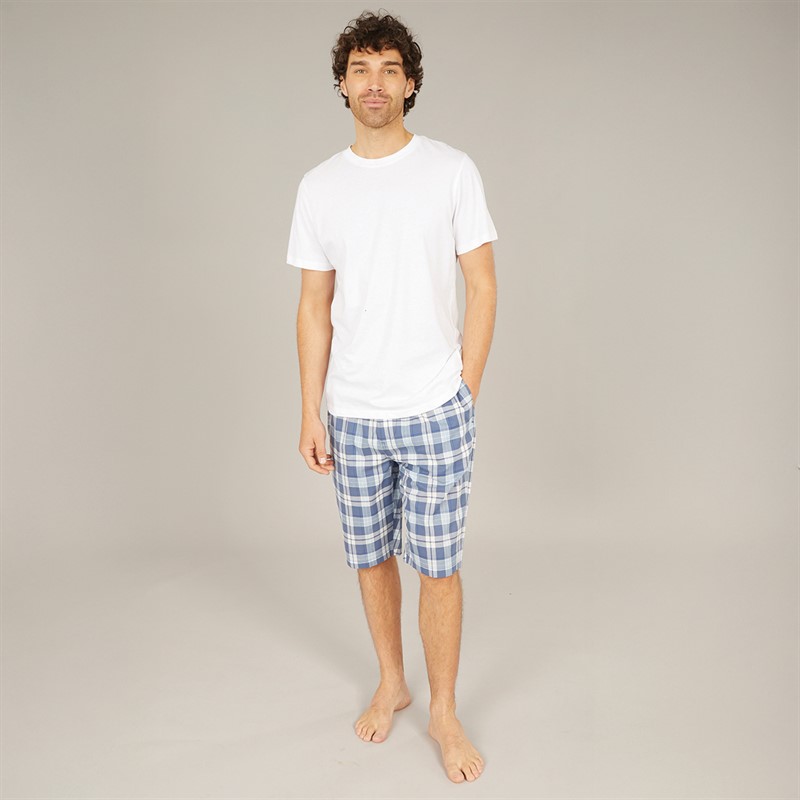 Tokyo Laundry Mens Makin Woven Checked Lounge Shorts Blue