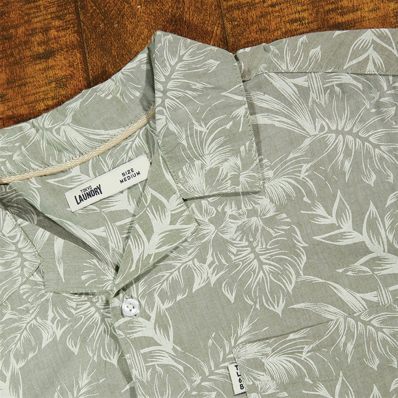 Tokyo Laundry Mens Paraiso AOP Short Sleeve Shirt Green