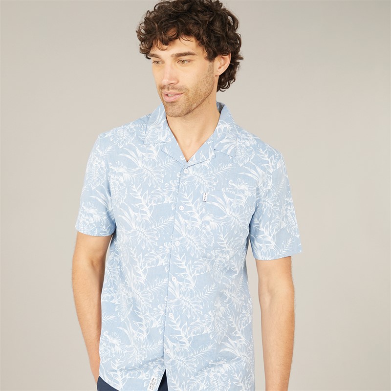 Tokyo Laundry Mens Paraiso AOP Short Sleeve Shirt Blue - Size M