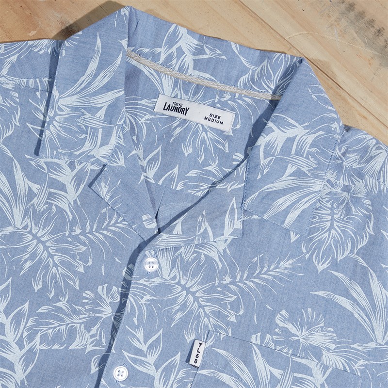 Tokyo Laundry Mens Paraiso AOP Short Sleeve Shirt Blue