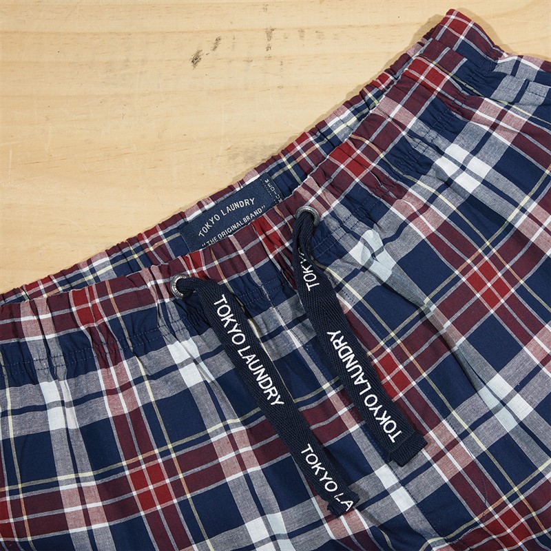 Tokyo Laundry Mens Makin Woven Checked Lounge Shorts Red