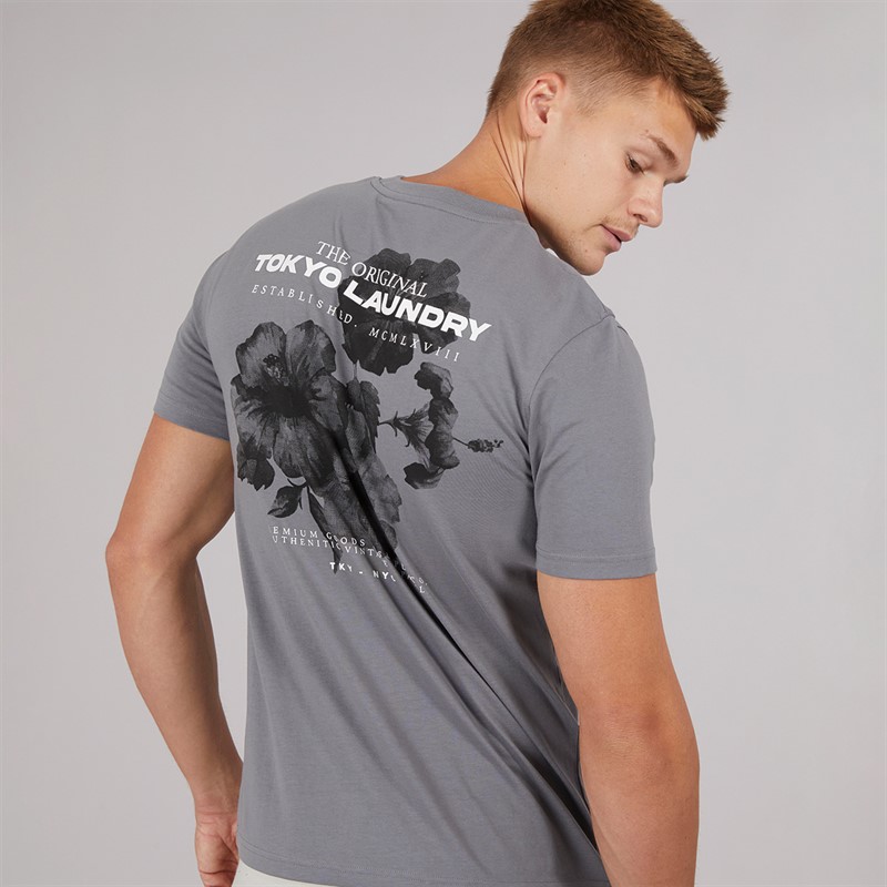 Tokyo Laundry Mens Redact T-Shirt Grey - Size L