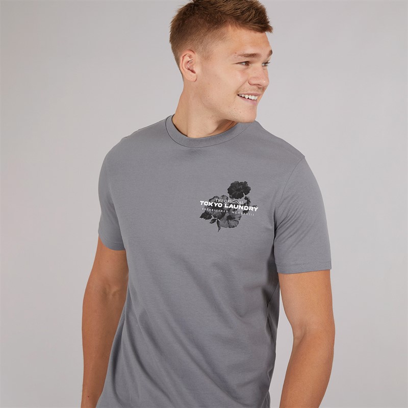 Tokyo Laundry Mens Redact T-Shirt Grey