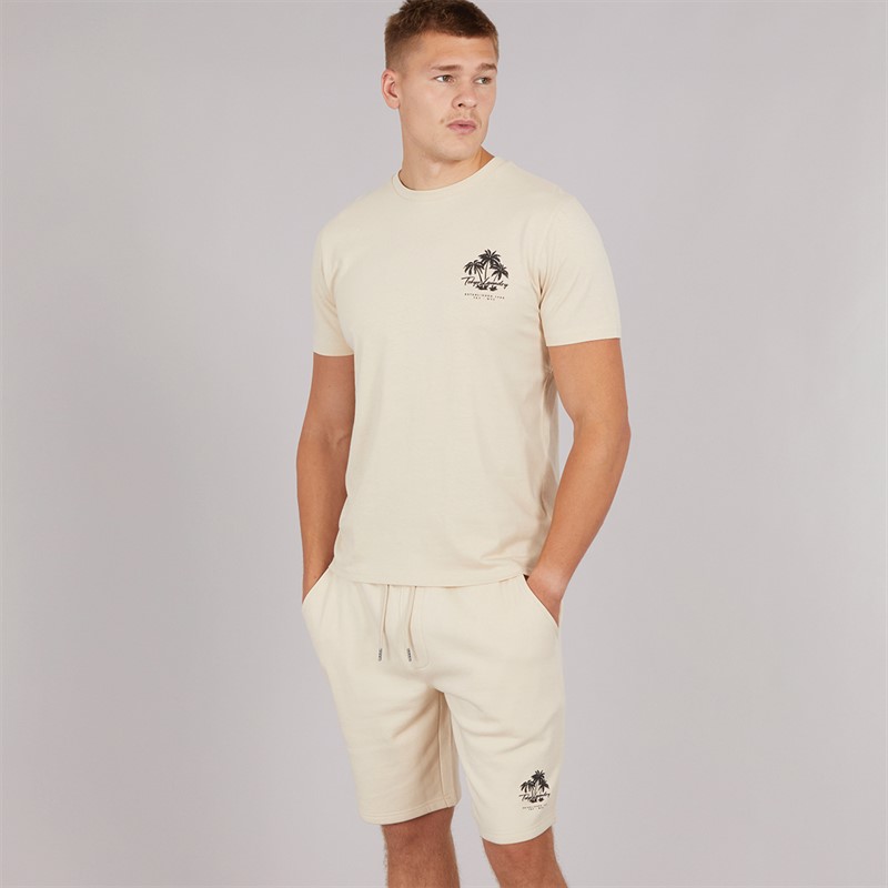 Tokyo Laundry Mens Tokyo Beach T-Shirt And Shorts Set Stone