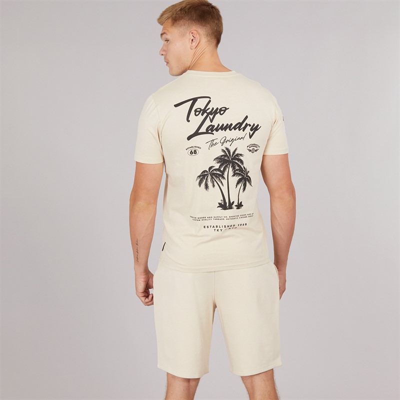 Tokyo Laundry Mens Tokyo Beach T-Shirt And Shorts Set Stone