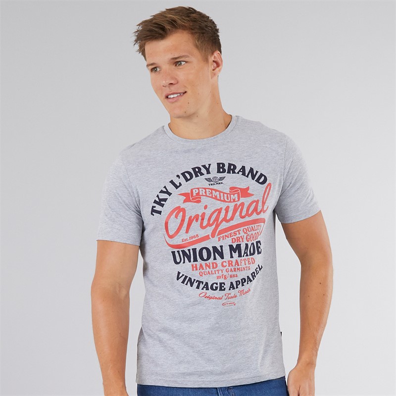 Tokyo Laundry Mens Montrose T-Shirt Light Grey Marl - Size M