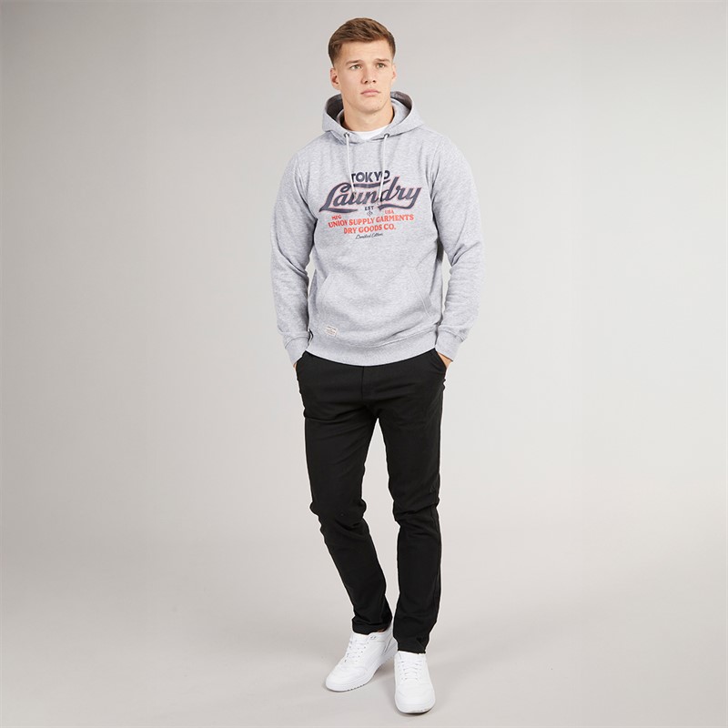 Tokyo Laundry Mens Kennion Hoodie Light Grey Marl