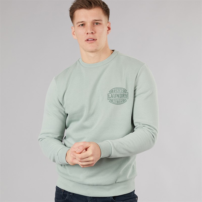 Tokyo Laundry Mens Carvalho Crew Neck Sweatshirt Green Jadeite