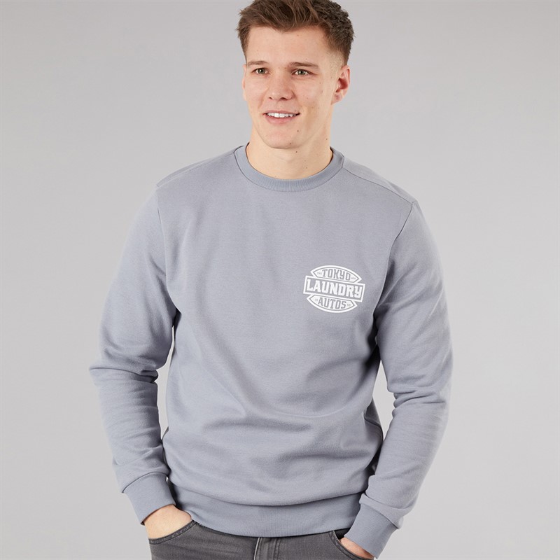 Tokyo Laundry Mens Carvalho Crew Neck Sweatshirt Blue Tradewinds