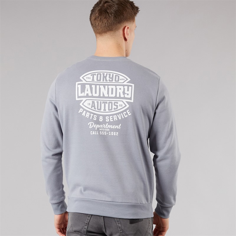 Tokyo Laundry Mens Carvalho Crew Neck Sweatshirt Blue Tradewinds