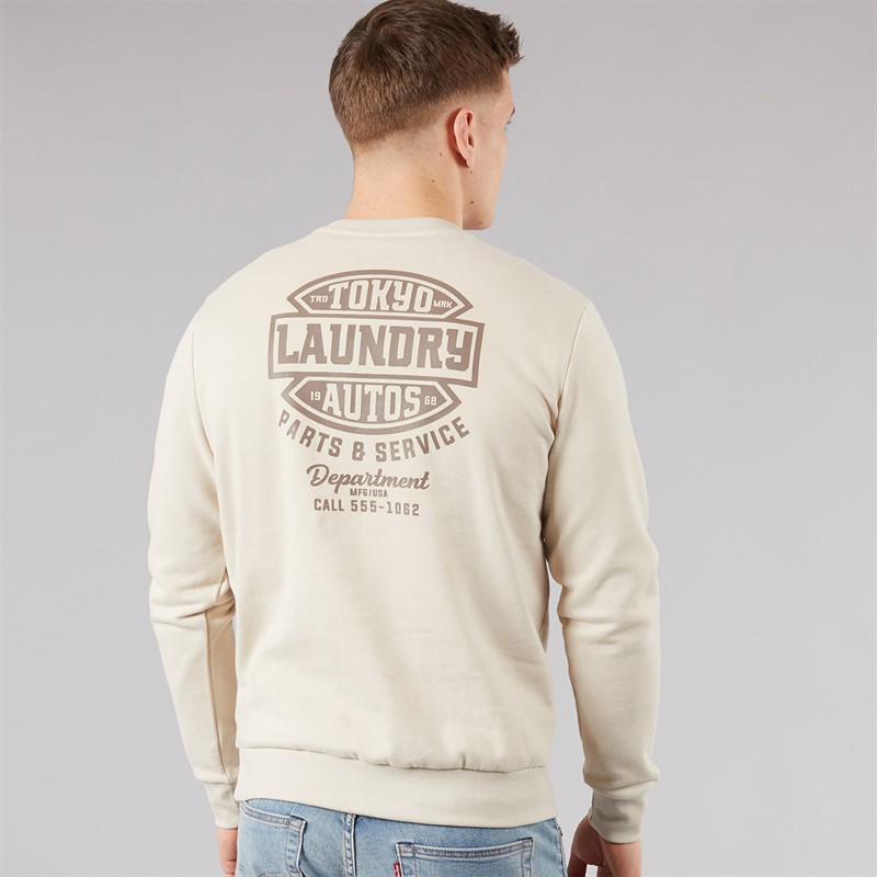 Tokyo Laundry Mens Carvalho Crew Neck Sweatshirt Stone Rainy Day